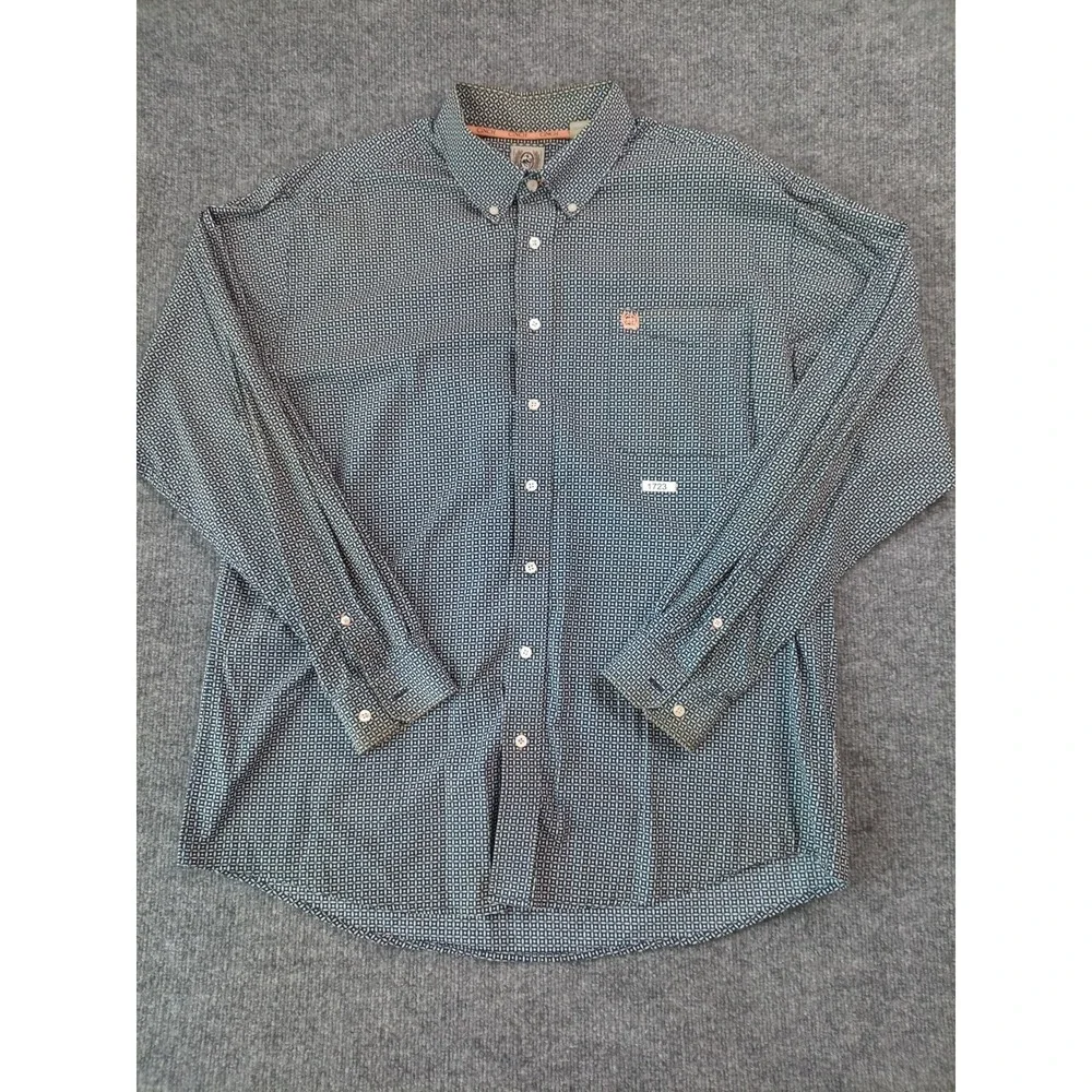 Cinch Button Down Shirt Mens Large Blue Geometric Long Sleeve Western
